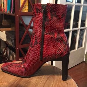 BADASS Nine West red snake skin heel booties